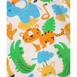 Babyhug 100% Cotton Single Jersey Knit Sleeveless Sando & Shorts Set With Animal Print - White & Light Blue