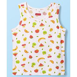 Babyhug 100% Cotton Single Jersey Knit Sleeveless Sando & Shorts Set With Tropical Theme - Yellow & White