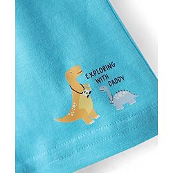 Babyhug 100% Cotton Single Jersey Knit Sleeveless Sando & Shorts Set With Dino Print - White & Light Blue