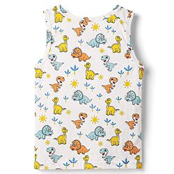 Babyhug 100% Cotton Single Jersey Knit Sleeveless Sando & Shorts Set With Dino Print - White & Light Blue