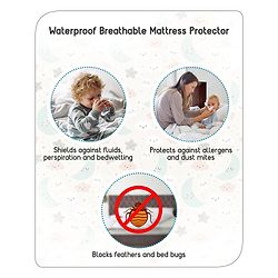 Babyhug 100% Cotton Waterproof Fitted Mattress Protector Cover - Grey