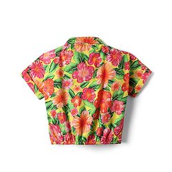 Babyhug Poplin Woven Half Sleeves Collared Knotted Top with Floral Print - Yellow