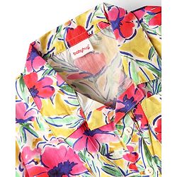 Babyhug Poplin Woven Half Sleeves Collard Knotted Crop Top with Floral Print - Pink