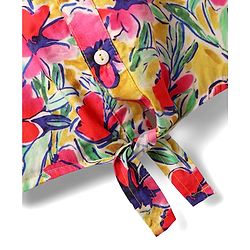 Babyhug Poplin Woven Half Sleeves Collard Knotted Crop Top with Floral Print - Pink