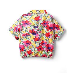 Babyhug Poplin Woven Half Sleeves Collard Knotted Crop Top with Floral Print - Pink