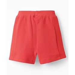 Babyhug Terry Cotton Knit Knee Length Shorts With Text Print - Red