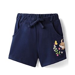 Babyhug Cotton Single Jersey Knit Knee Length Shorts With Bunny & Floral Print - Navy Blue