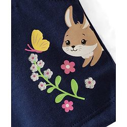 Babyhug Cotton Single Jersey Knit Knee Length Shorts With Bunny & Floral Print - Navy Blue