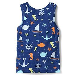 Babyhug 100% Cotton Single Jersey Knit Sleeveless Sando with Fish Print - Blue