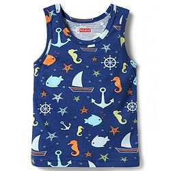 Babyhug 100% Cotton Single Jersey Knit Sleeveless Sando with Fish Print - Blue