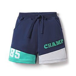 Babyhug Cotton Terry Knit Knee Length Shorts With Text Print - Navy Blue