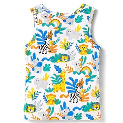 Babyhug 100% Cotton Single Jersey Knit Sleeveless Sando With Animal Print - White