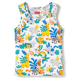 Babyhug 100% Cotton Single Jersey Knit Sleeveless Sando With Animal Print - White