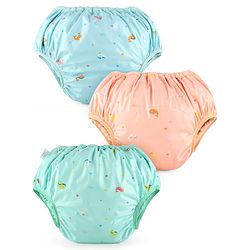 Babyhug Waterproof Pant Style Nappy with Elastic Small Size Set of 3 - Dolphin Print| Reusable| Easy to Clean and Maintain| Leak Proof| Soft Terry Inner Lining