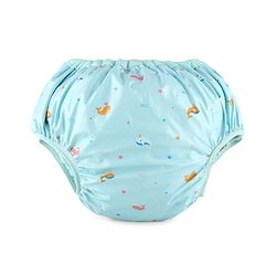 Babyhug Waterproof Pant Style Nappy with Elastic Small Size Set of 3 - Dolphin Print| Reusable| Easy to Clean and Maintain| Leak Proof| Soft Terry Inner Lining