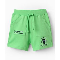 Babyhug Terry Cotton Knit Knee Length Shorts With Text Print - Light Green