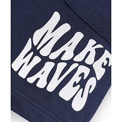 Babyhug Terry Cotton Knit Knee Length Shorts With Text Print - Navy Blue