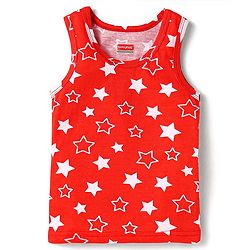 Babyhug 100% Cotton Knit Sleeveless Sando With Star Print - Red