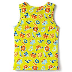 Babyhug 100% Cotton Single Jersey Knit Sleeveless Sando With Letter Print - Limegreen