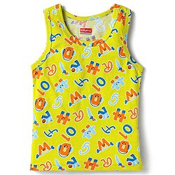 Babyhug 100% Cotton Single Jersey Knit Sleeveless Sando With Letter Print - Limegreen
