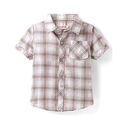 Babyhug Cotton Woven Half Sleeves Checks Shirt & Shorts Set - Beige & Navy Blue