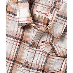 Babyhug Cotton Woven Half Sleeves Checkered Shirt & Shorts Set - Maroon