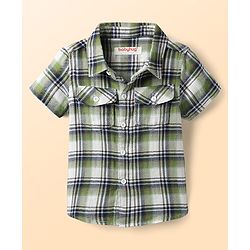 Babyhug 100% Cotton Knit Half Sleeves Shirt & Shorts Set with Checks - Olive Green