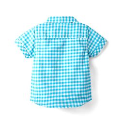 Babyhug Cotton  Woven Half Sleeves Shirt & Shorts Set with Checks  -  Light Blue