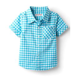 Babyhug Cotton  Woven Half Sleeves Shirt & Shorts Set with Checks  -  Light Blue