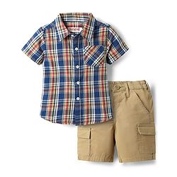 Babyhug Cotton Knit Half Sleeves Shirt & Shorts Set with Checks - Khaki & Blue