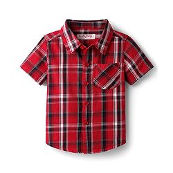 Babyhug Cotton Woven Half Sleeves Shirt & Shorts Set with Checks - Red & Tan
