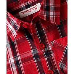 Babyhug Cotton Woven Half Sleeves Shirt & Shorts Set with Checks - Red & Tan
