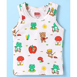 Babyhug 100% Cotton Single Jersey Knit Sleeveless Sando With Animal Print - White