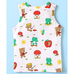 Babyhug 100% Cotton Single Jersey Knit Sleeveless Sando With Animal Print - White