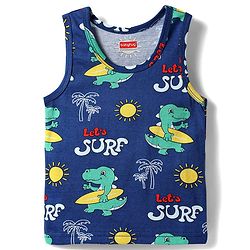 Babyhug 100% Cotton Single Jersey Knit Sando With Dino Print - Blue