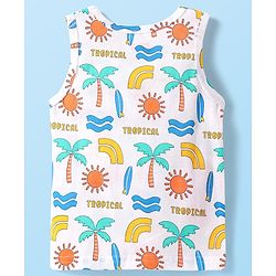 Babyhug 100% Cotton Single Jersey Knit Sando With Tropical Print - White