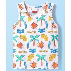 Babyhug 100% Cotton Single Jersey Knit Sando With Tropical Print - White