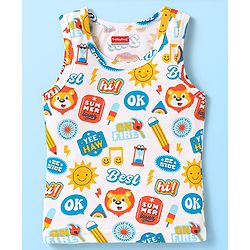 Babyhug 100% Cotton Single Jersey Knit Sando With Text Print - White