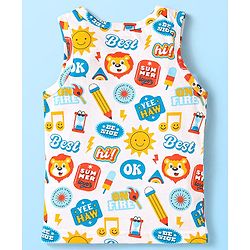 Babyhug 100% Cotton Single Jersey Knit Sando With Text Print - White