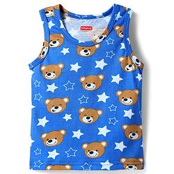 Babyhug 100% Cotton Single Jersey Knit Sando With Bear Print - Blue