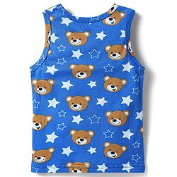 Babyhug 100% Cotton Single Jersey Knit Sando With Bear Print - Blue