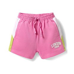 Babyhug Cotton Terry Knit Mid Thigh Shorts With London Embossed Print - Pink