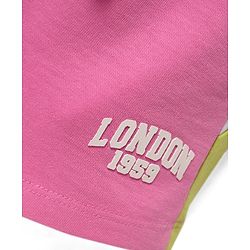Babyhug Cotton Terry Knit Mid Thigh Shorts With London Embossed Print - Pink
