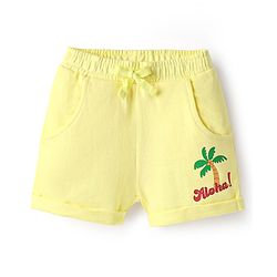 Babyhug Cotton Terry Knit Shorts With Text Print - Yellow