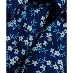 Babyhug Cotton Knit Frock & Half Sleeves Inner Tee With Floral Print & Lace Detailing - Navy Blue & White