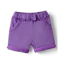 Babyhug Cotton Terry Knit Mid Thigh Solid Shorts With Bow Applique - Purple