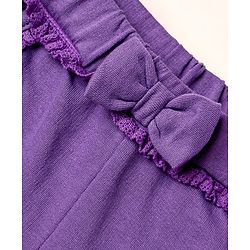 Babyhug Cotton Terry Knit Mid Thigh Solid Shorts With Bow Applique - Purple