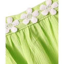 Babyhug Crinkled Crepe Woven Frill Sleeves Layered Top with Lace Detailing - Light Green