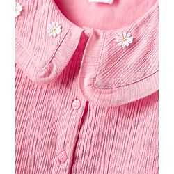 Babyhug Crinkled Crepe Woven Sleeveless Textured Peter Pan Collared Top with Floral Applique - Pink