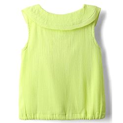 Babyhug Crinkled Crepe Woven Sleeveless Textured Peter Pan Collared Top with Floral Floral Applique - Light Green